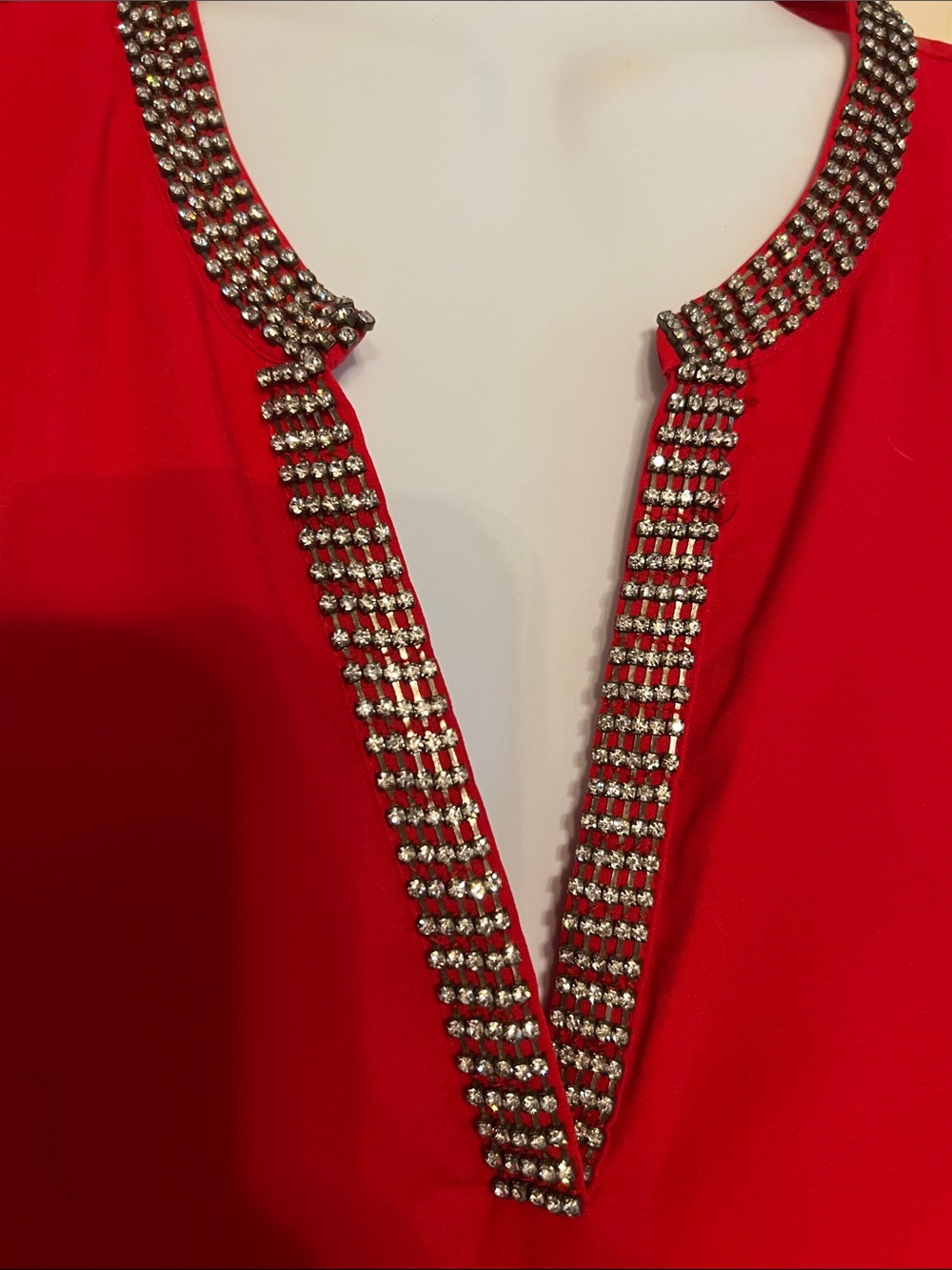 Women's Red Beaded V-Neck Tunic - Picture 3 of 15